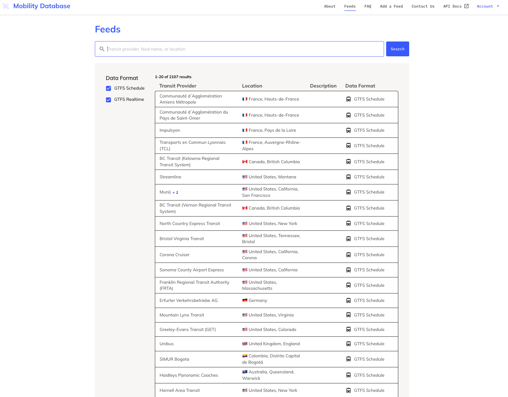 Mobility Database search